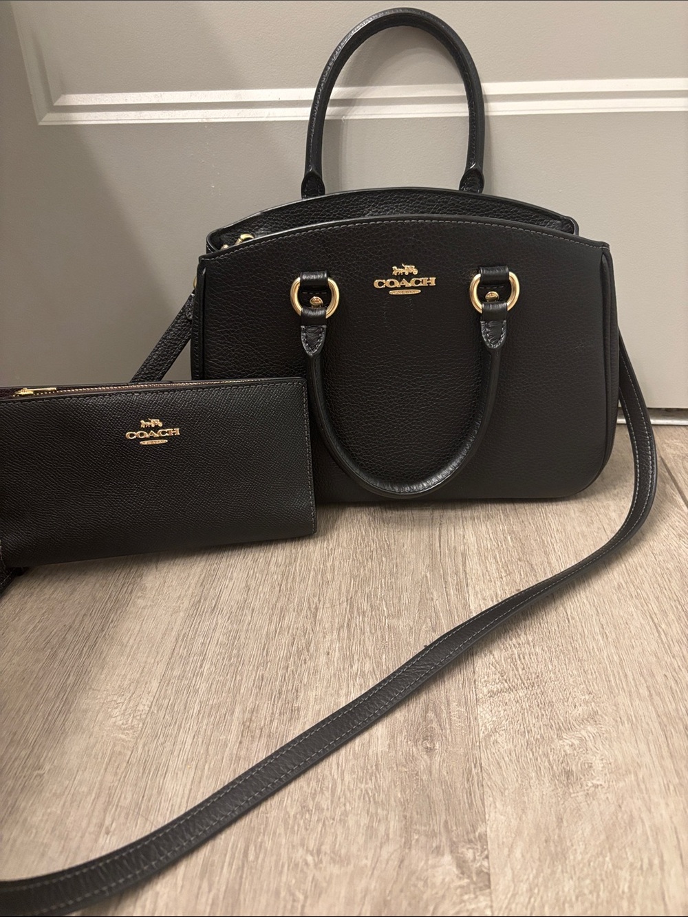 Coach Black Pebble Leather Satchel with Wallet